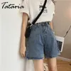 Demin Shorts för Kvinnors Jeans Casual High Waist StreetWear Half-Length Femme Blue Korean Style Flare Pants 210514