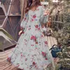 Mode Puff Sleeve Robe Femme Plus Größe Frauen Herbst Langes Kleid ZANZEA V-ausschnitt Rüschen Kleid Vintage Floral Gedruckt Vestidos 5XL X0521