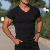 Men's T-Shirts Men T-shirt Stripe Slim Sporty V Neck Solid Color Knitted For Daily Life Shirt Workwear