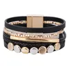 Armreif Boho Multilayer Leder Wickelarmbänder für Damen Herren Punk Gold Kupferrohr Magnetverschluss Armband Schmuck