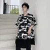 IEFB Oversize T-shirt For Men Summer Geometric Pattern Hem Contrast Color Patchwork Round Neck Loose Men's Short Sleeve T-shirts 210524