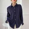 Mode koreanska vita blus kvinnor randig casual cardigan knapp upp skjorta plus szie kontor dam långärmad topp 11876 210512