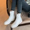 Boots 2021 Winter Authentic Cowhide Female Square Toe Pure Color Simple Casual Fashion Plus Velvet Nude