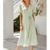 Casual Dresses Elegant Women Long Wrap Dress High midjefest Kvinnlig kortärmning Kontor V-Neck Summer Vestidos