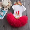 Baby kläder för 1 år flicka toddler pojke outfits baby tjejer sätta barn falla kläder för 1: a födelsedagsfest klädsel spets mesh g1023