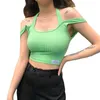 XIYUU Frauen Rückenfreies Tank Top Einfarbig Schultergurt Halter Top Sexy Crop Tops Sweats Strand Urlaub Top Westen Y0622