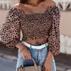 Женщины леопардовые рубашки с плеча Печать свободных топов Пуловеры шикарные женские блузка стильный Femme Blusa рубашка одежда 210514