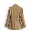 Risvolto a maniche lunghe con cintura Giacca da donna semplice professionale chic stile coreano Cappotto da donna a vita occidentale in stile coreano 210507