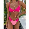 Bikini Kadın Seksi Mayo Kadınlar Yüksek Bacak Set Patchwork Turuncu Pembe Mayo Mayo Monokini 210520