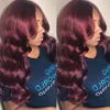 Long Deep Brazilian Wave Full Lace Front Wigs Human Hair Heat Resistant Glueless Wine Red Synthetic Wig for Black Women