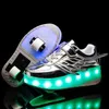 Roller Skate Tennis Shoes for Kids Boys Girls LED Lighte Wheels Sneakers with On Two Children Glowing Sneaker Shoe 210913