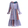 Fashion Patchwork flare sleeve women dress Vintage chic V-neck lady long es fashion ruffled female vestido 210430