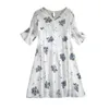 Summer Dress Women Chiffon Knee-length Loose Plus Size Short Sleeve Floral Print Sweet White Dresses 8774 50 210417