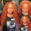 Djup Curly Orange Färg Human Hair Wig 180 Densitet Syntetisk Full Lace Front Paryk för svarta kvinnor