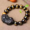 Beaded Strands Bracelet obsidienne noir Original pour hommes femmes perles naturelles vraies pierre oeil de tigre bouddha Bracelet bonne chance richesse Feng T