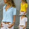 Lady Work Wear Shirt Women Solid Short Sleeve Chiffon Blouses Elegant Lapel Office Summer White Yellow Blouse Tops Plus Size 5XL 220308