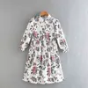 Spring Women Flower Printing Mini Shirtwaist Dress Female Three Quarter Sleeve Clothes Casual Lady Loose Vestido D7355 210430