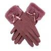 Ladies Plush Super Stretch Thickening Warm Touch Screen Cute Hair Mouth Outerwear Gloves For Female Five Fingers