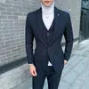 Casual Striped Suit Män Koreansk Grå Business Wedding Slim Fit Mens Passar Kostym Homme 3 Piece Plus Storlek 5XL Blazers Mäns