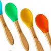 Baby Spoon Silicone Tableware Infant Auxiliary Dinnerware Boys Wooden Handle Kids Training Spoons Household Kitchen Accessories T9I001777