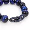 Guaiguai joias 14mm redondo azul olho de tigre cz pave anel conector de corrente pulseira elástica feita à mão para mulheres real lady moda jewe5045731