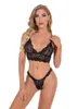 Mulheres 2 Peça Lingerie Set Transparente Laço Floral Lace Lingeries Sexy Bra Panty Set de Alta Qualidade Preto Três pontos Lingerie Underwear 211208