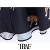 TRAF femmes Vintage élégant Animal imprimé Blouses mode revers col à manches longues femmes chemises Blusas Mujer Chic hauts 210415