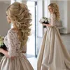 Elegante Champagne A-lijn Trouwjurken Vintage Kant Trouwjurken Illusie Top Land Stijl Strand Bridal Jurk Vestidos de Noiva