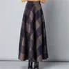 Элегантная высокая талия шерстяные длинные юбки мода женская шерсть макси женский винтаж A-Line Office дамы рабочая повседневная юбка 210421