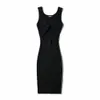 Letnie sukienki z dzianiny dla kobiet Sexy Party Cut Out Bodycon Dress V-Neck Bez rękawów Slim Hollow Cross Dwuosobowe sukienki 210521