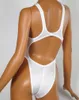 Femmes Shapers Sexy Blanc Femmes High Cut One Piece Backless Slit Thong Maillots de bain