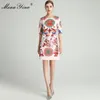 Moda Designer Dress Summer Damska Dress Pół Rękaw Zroszony Diament Indie Ludowe Druk Druk 210524