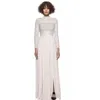 Kate Prenses Ünlü Stil Uzun Elbise Beyaz Düğün Akşam Pileli Dantel Zarif Maxi Vestidos Oymak 210421