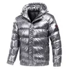 Autumn Men's Coat Windbreaker Fashion Male Cotton Warm Parka Shiny Down Hood Casual Outerwear Thermal Black Bomber Jackets Men 211214