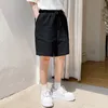 IEFB Sommer Solide Waffel Plaid Einfarbig Weiß Shorts Für Männer Elastische Taille männer Kausalen Schwarz Knielangen Hosen 210524