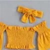 3pcs / Set Enfants Vêtements d'été Ensembles Fille Solide Couleur Flare Manches Veste Shorts Bande De Cheveux Costume Enfants Bébé Vêtements Mignon 25rz Q2