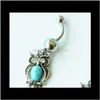 Bell Rings Drop Delivery 2021 D0696 (1) Owl Artikel Aquadot Color Navel -knapp Piercing Jewlery 1Dot6*11*5/8 Belly Ring Body Jewelry Haq7K