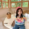 Korean style Autumn boys girls casual rainbow striped sweatshirts arrival cotton loose clothes 211029