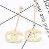 18 carats plaqué or marque de luxe designers lettres boucles d'oreilles pendantes géométriques célèbres femmes rondes cristal strass face perle boucle d'oreille bijoux de fête de mariage