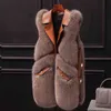 Women High Quality Elegant Sleeveless Fur Vest Fashion Warm Retro Spliced Waistcoat Single Breasted Gilet Coat Streetwear 211124