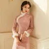 Ethnic Clothing Warm Autumn Winter Women Cheongsam Classic Chinese Style Evening Party Vestidos Dress Sexy Daily Long Sleeve Thick Robe Gown