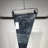 Herr jeans europeiska nya tryck klassiska fyra-bar randiga stretch slim-fit byxor denim byxor
