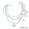 3 PCs / Set Senhoras Blue Glass Beads Handmade Beaded Colares para mulheres Bohemian Gold Color Shell Cadeia de Cerâmica Colar De Pingente