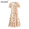 Women Lemon Print Dress Summer Ruffle V Neck Boho Beach Midi Ladies Short Sleeve A Line Casual Wrap es 210508