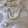 Pendentif Colliers U-Magical Luxe Perle D'eau Douce Perlé Pour Les Femmes Double Couche Chunky Chaînes Métallique Collier Bijoux