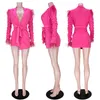 Women's Suits & Blazers Vintage Blazer Coat Women Elegant Furry Feathers Ruched Sleeve Sashes Bandage Irregular Mini Dress Suit Club Wear Ja