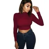 LOSSKY Solid Bodycon Crop T Shirt Sexy O Neck Long Sleeve Women's Autumn Fashion Basic T-shirt Slim Casual Tshirt Tops Tees 210507