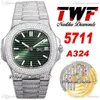 2022 TWF pavé di diamanti 5711 324SC A324 orologio automatico da uomo quadrante verde con texture stick marcatori braccialetto di diamanti completamente ghiacciato Super Edition nuovi orologi Puretime A1