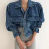 Korobov coreano streetwear moda donna denim cappotti vintage colletto rovesciato manica lunga giacche di jeans harajuku mujer chaqueta 210430