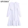 Women Sweet Fashion Button-up Ruffled Midi Dress Peter Pan Collar Long Sleeve Female Dresses Vestidos 210420